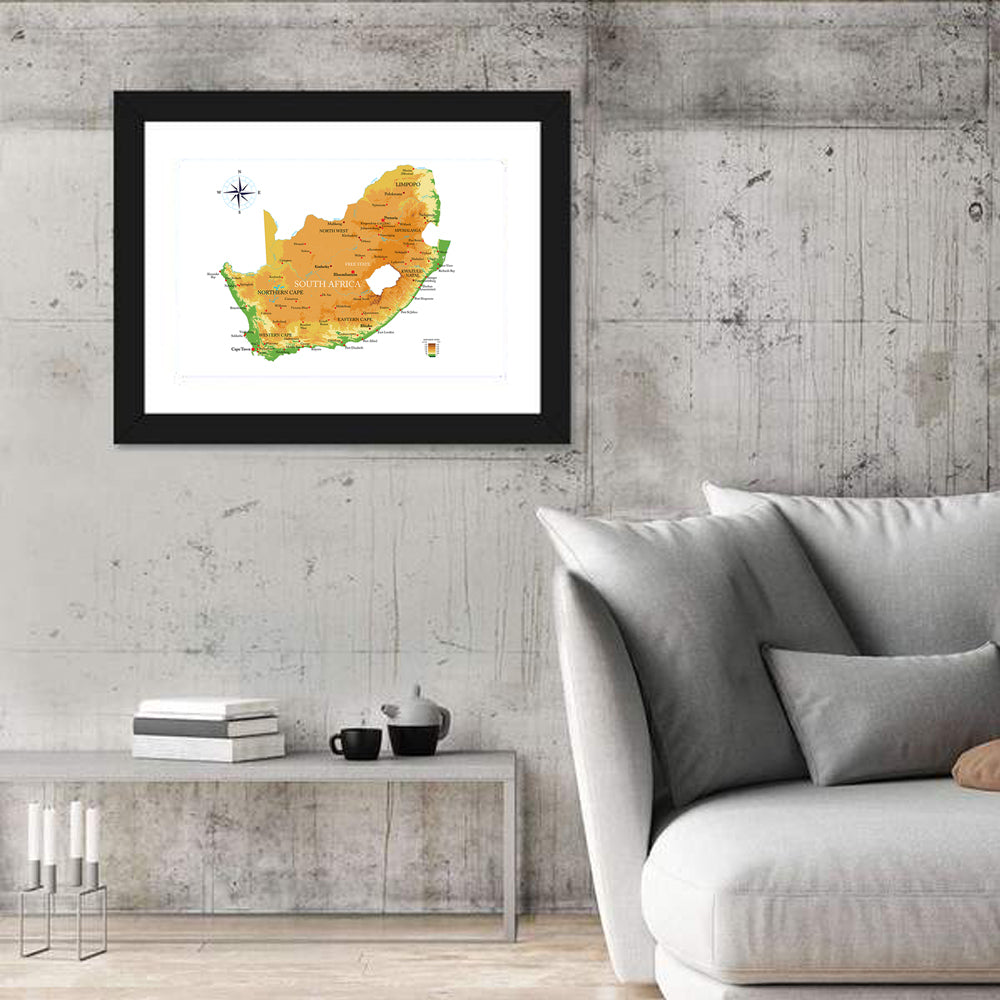 South Africa Physical Map Wall Art