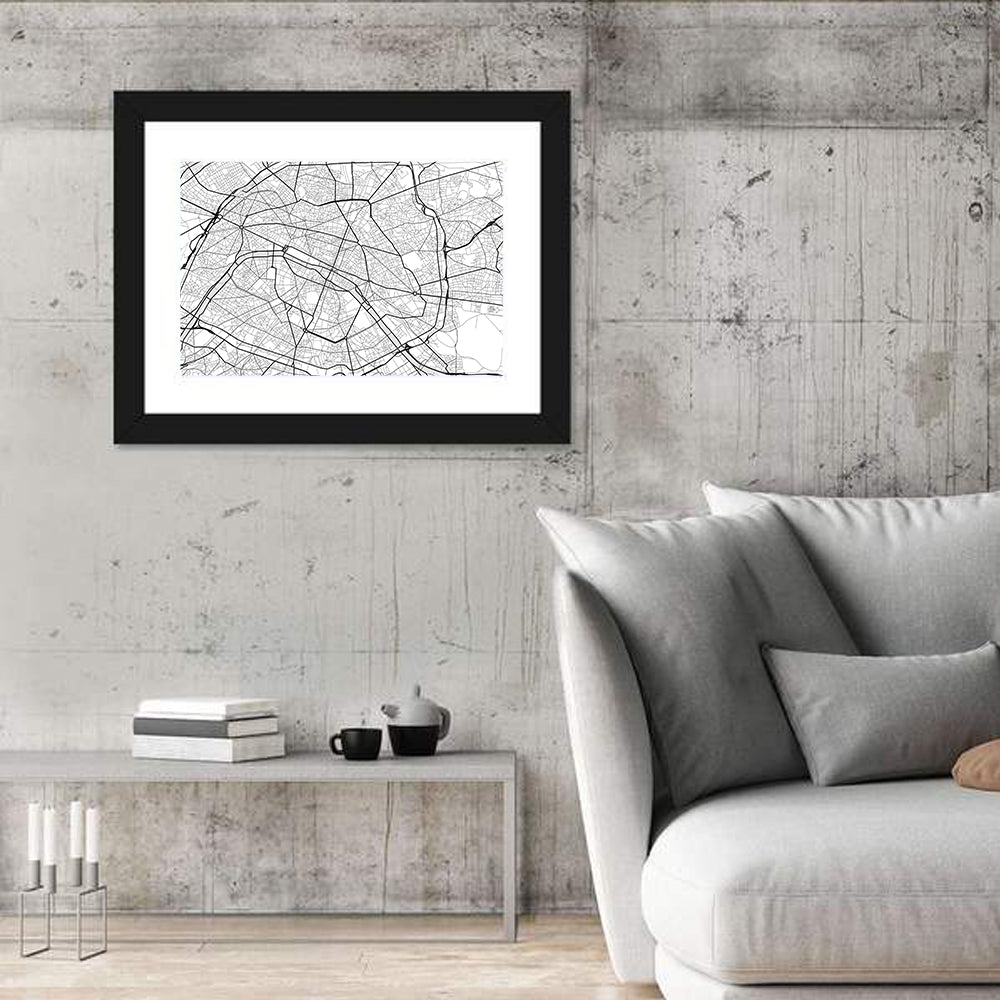 Paris Street Grid Map Wall Art in a room, landscape
