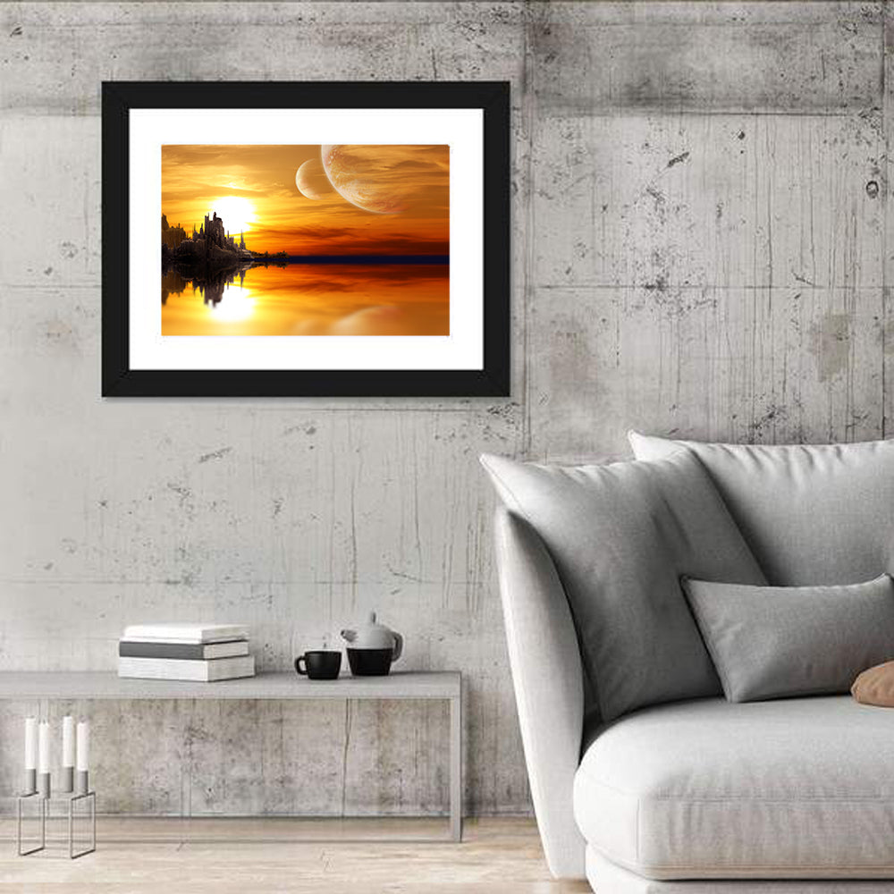 Twin Moons Over Alien Castle Wall Art