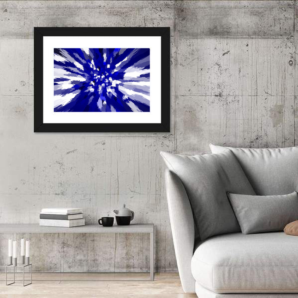 Radial Blue Starburst Wall Art in a room, landscape