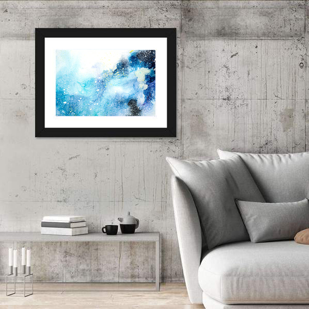 Cosmic Drips in Blue Wall Art in a room, landscape