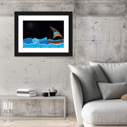 Moonlit Dotted Sailboat Illustration Wall Art