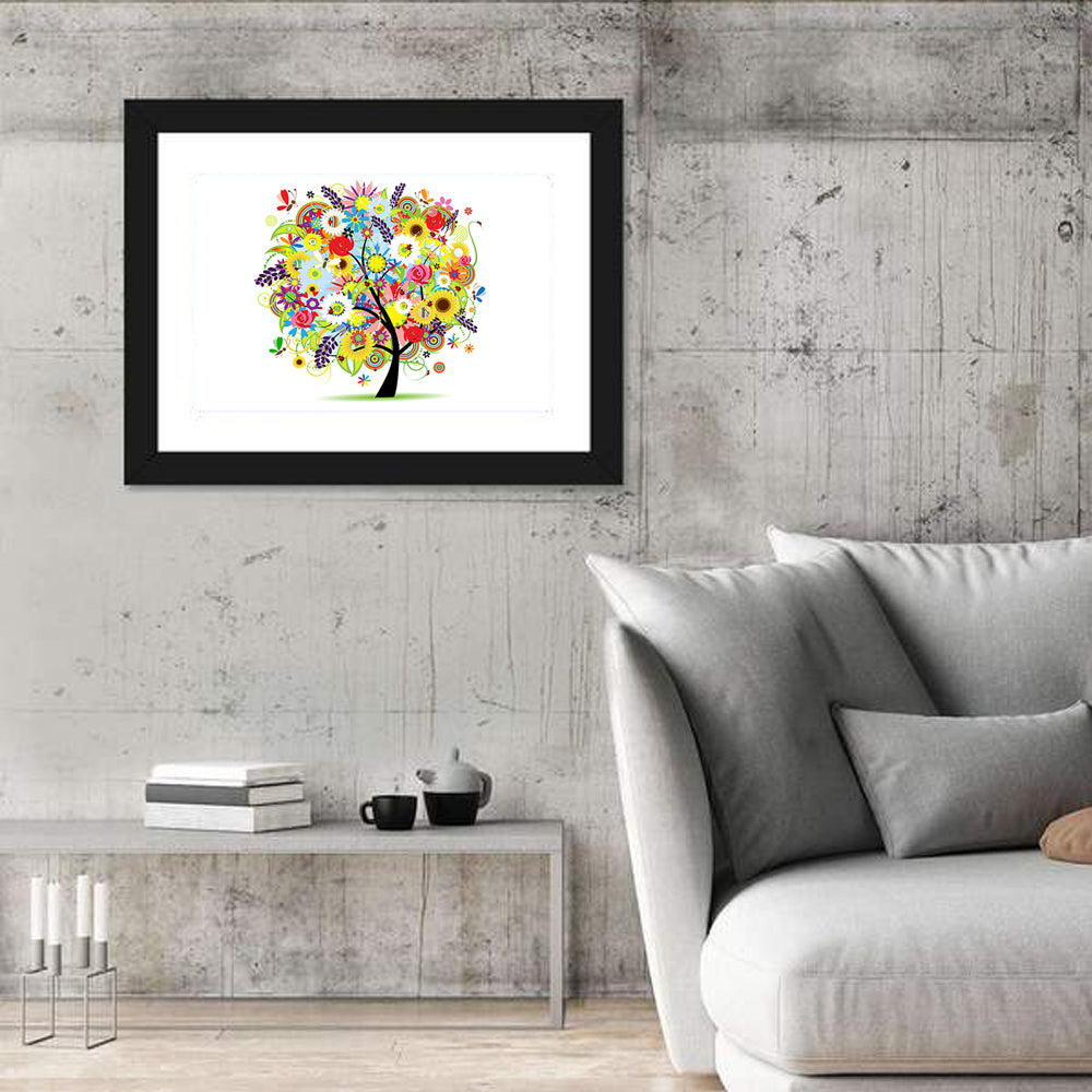 Colorful Floral Tree with Butterflies Wall Art