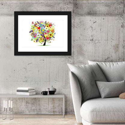 Colorful Floral Tree with Butterflies Wall Art