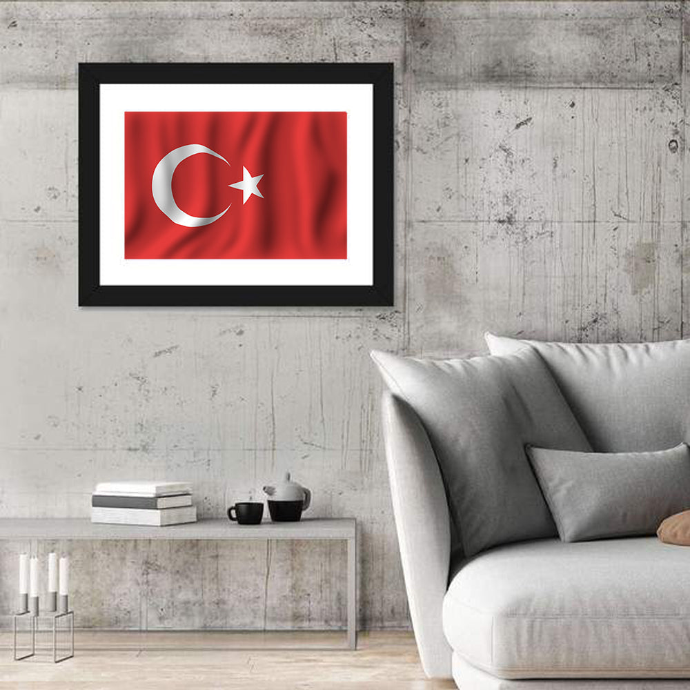 Turkish Flag with Wavy Texture Wall Art in a room, landscape