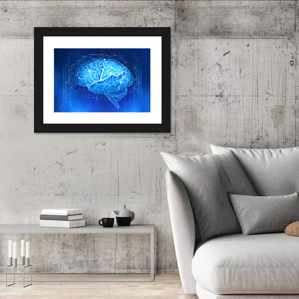 Human Brain Wireframe Close-up Wall Art in a room, landscape