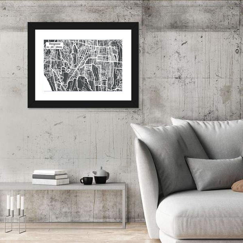 Denpasar Street Grid Map Wall Art in a room, landscape