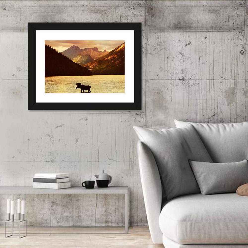 Waterton Lakes Moose at Golden Dusk Wall Art in a room, landscape