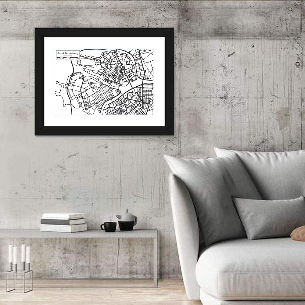 Saint Petersburg Street Plan Wall Art in a room, landscape