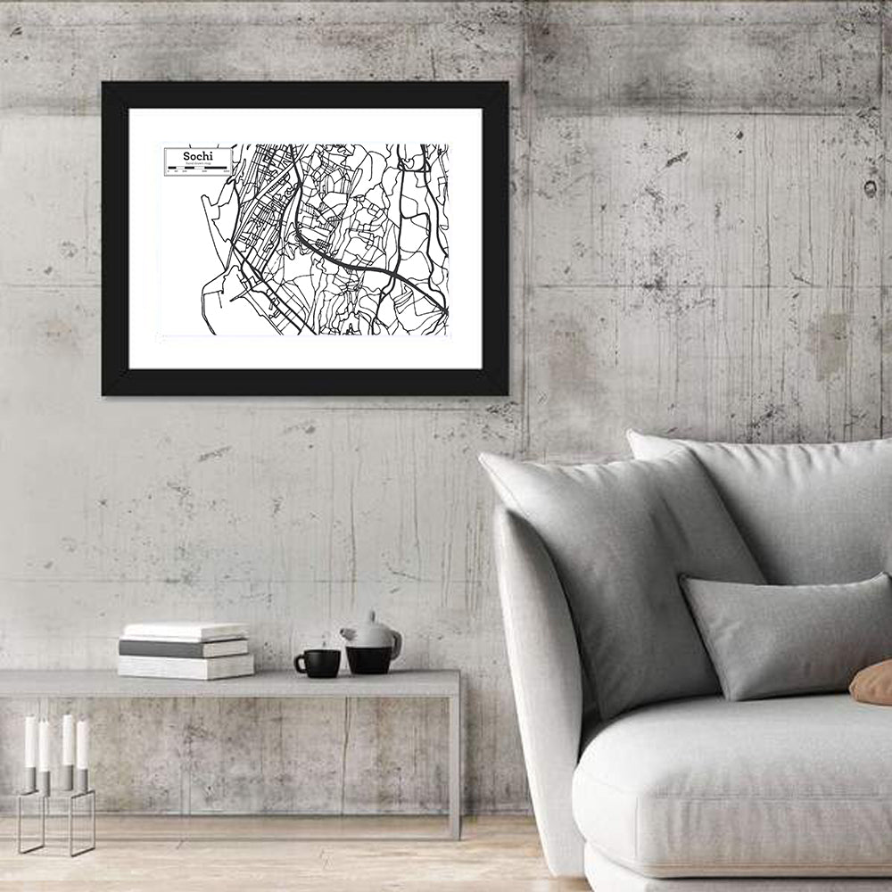 Sochi Street Grid Map Wall Art in a room, landscape