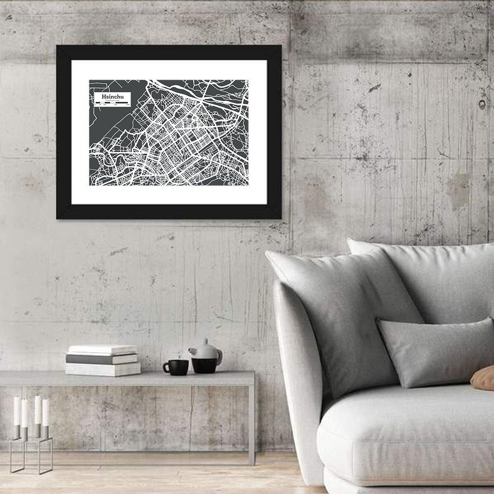 Hsinchu Street Grid Map Wall Art in a room, landscape