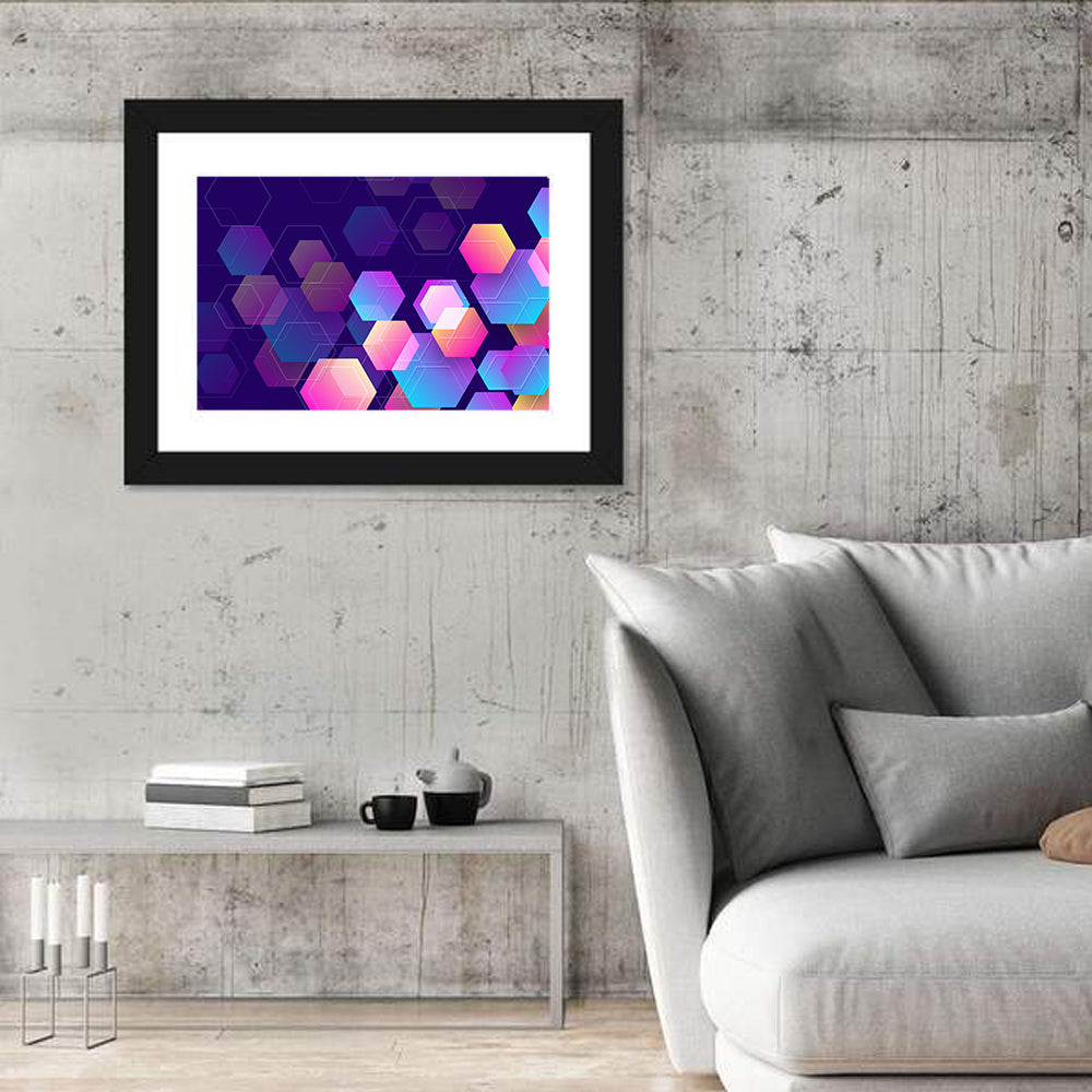 Translucent Hexagon Pattern Wall Art in a room, landscape