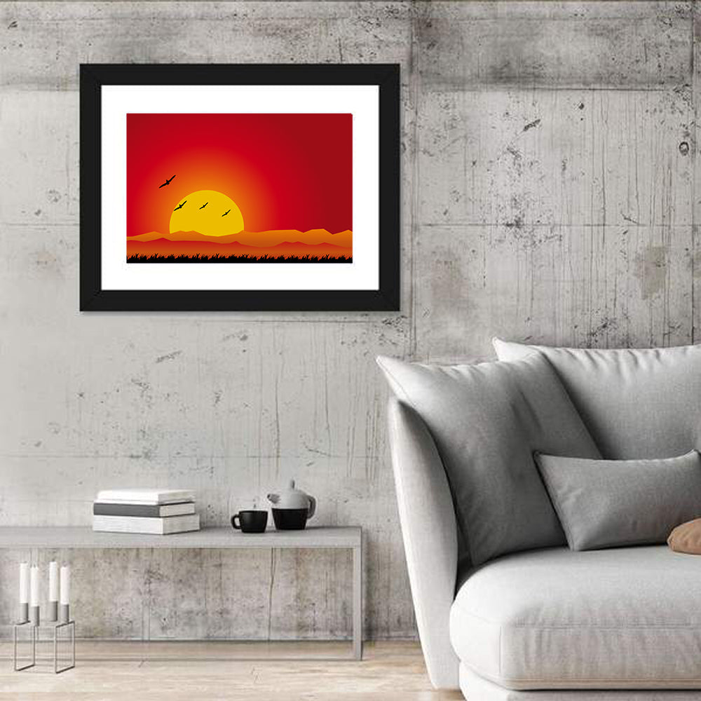 Four Birds at Sunset Wall Art in a room, landscape