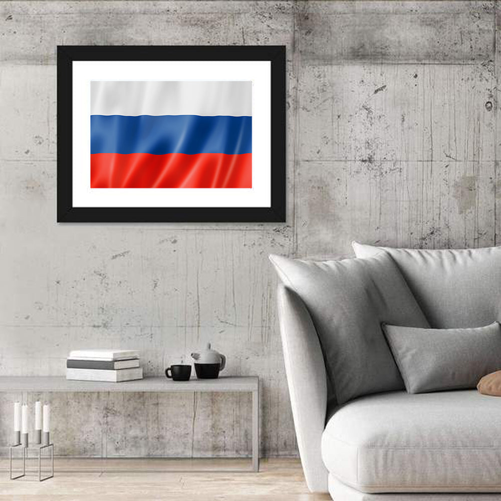 Russian Tricolor Flag Wall Art in a room, landscape