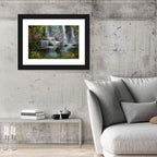 Multi-tier Jungle Waterfall with Pink Blossoms Wall Art