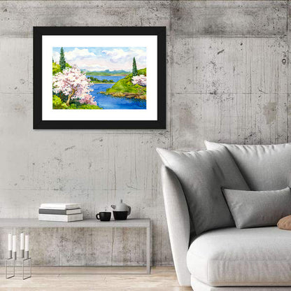 Spring Blossom Lakeside Landscape Wall Art