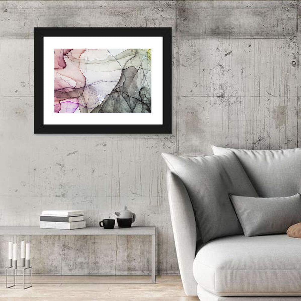 Textured Ink Wash Abstract Wall Art in a room, landscape