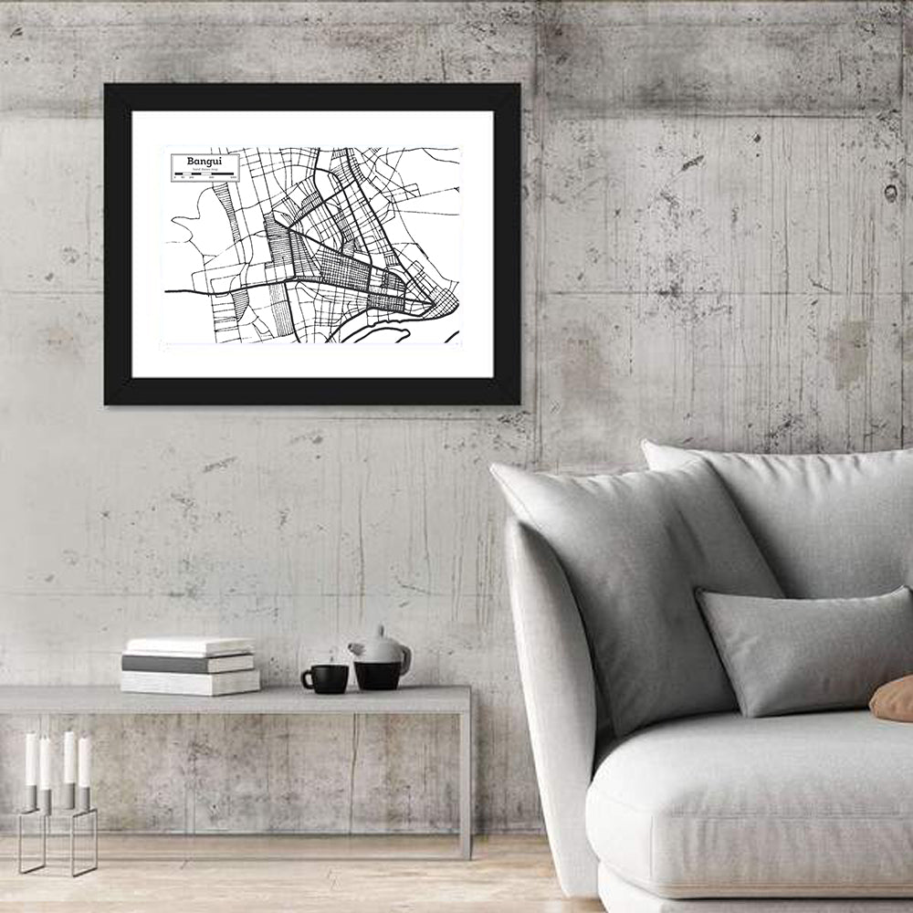 Bangui Street Grid Map Wall Art in a room, landscape