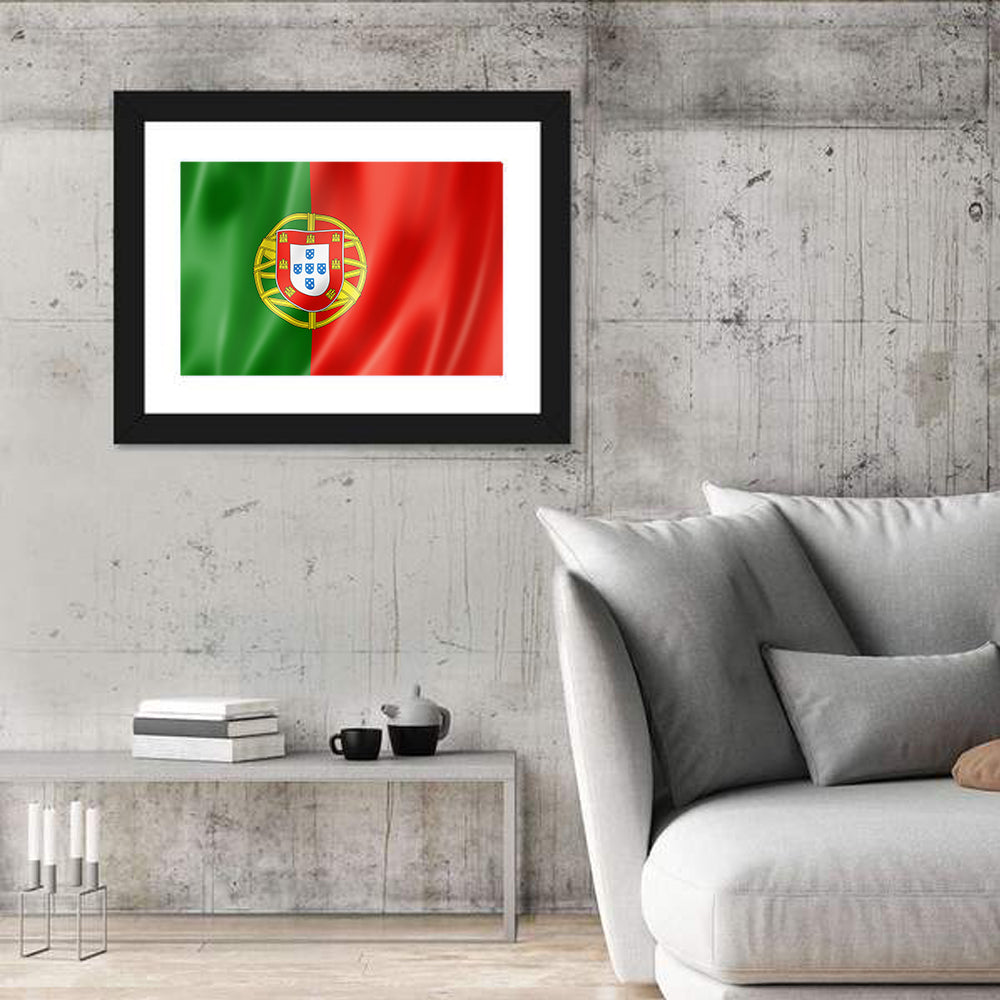 Portuguese Flag with Coat of Arms Wall Art in a room, landscape