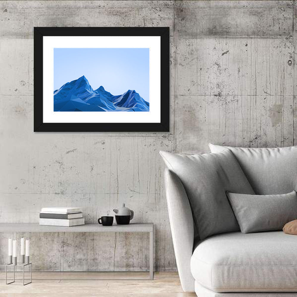 Blue Geometric Mountain Range Wall Art in a room, landscape