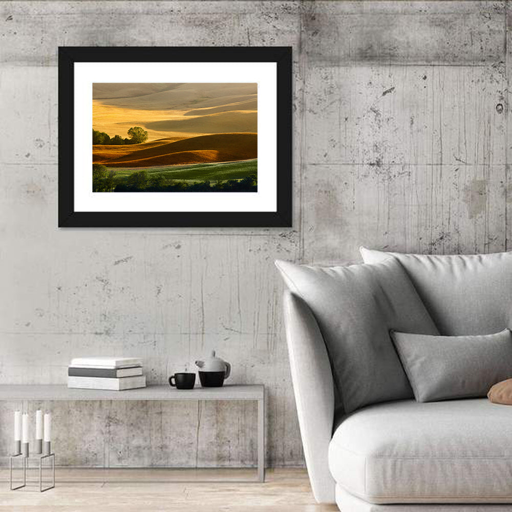 Golden Hills of Tuscany Wall Art in a room, landscape