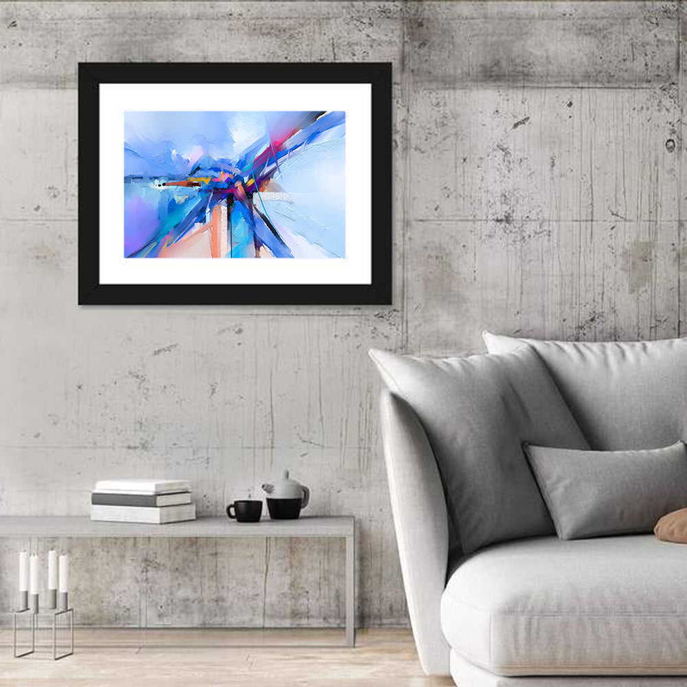 Dynamic Brushstroke Geometry Wall Art in a room, landscape
