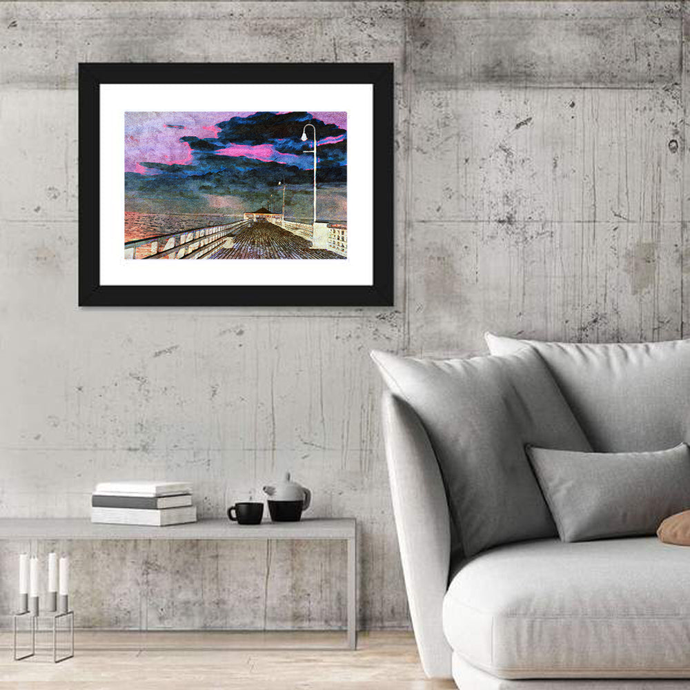 Wooden Beach Pier Wall Art in a room, landscape