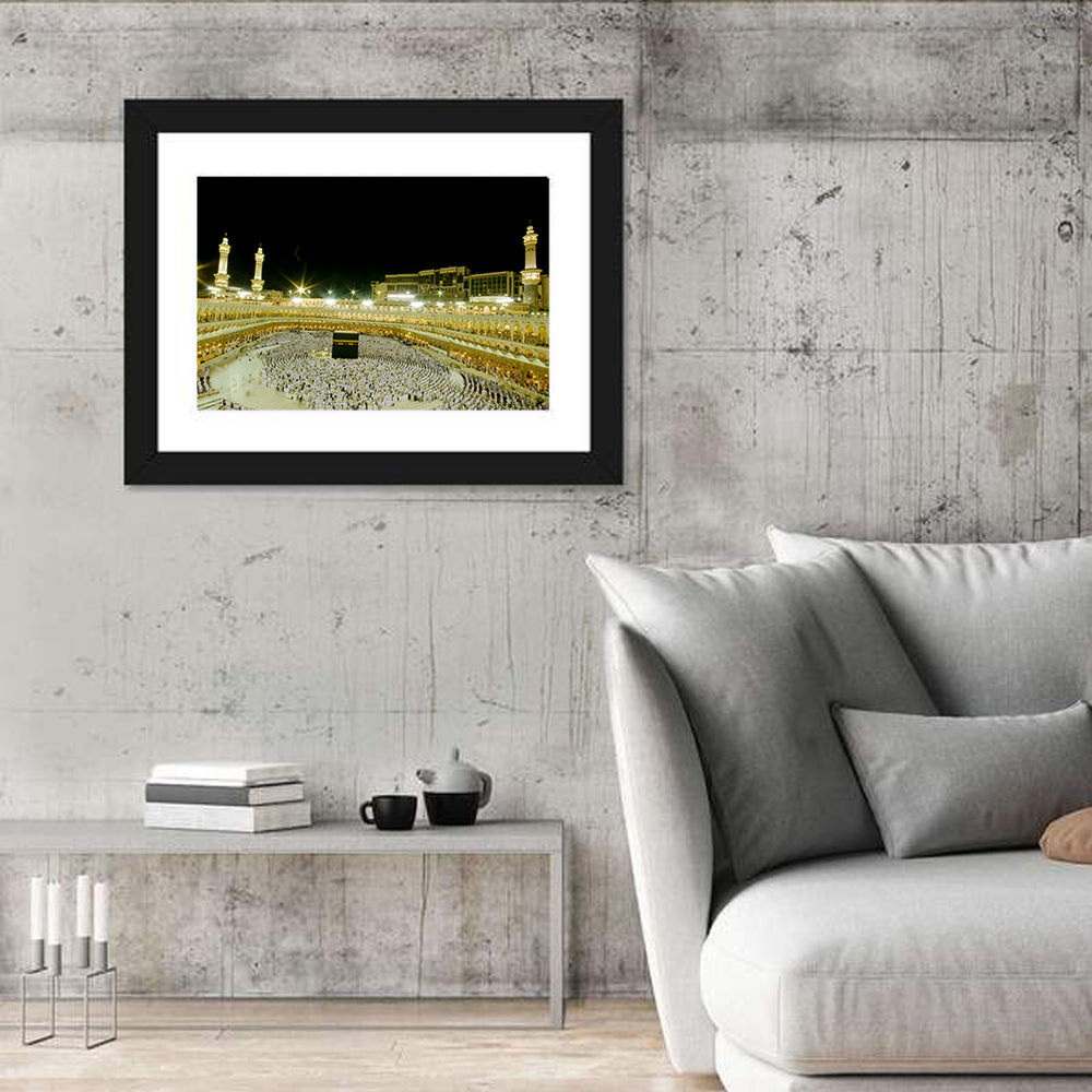 Night View of the Kaaba, Makkah Wall Art in a room, landscape