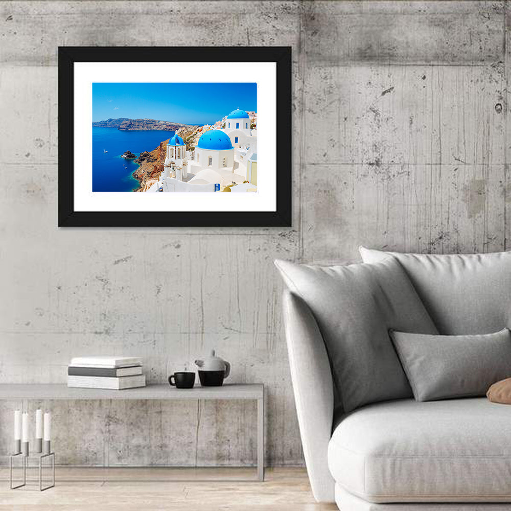 Oia Santorini Blue Domes Wall Art in a room, landscape
