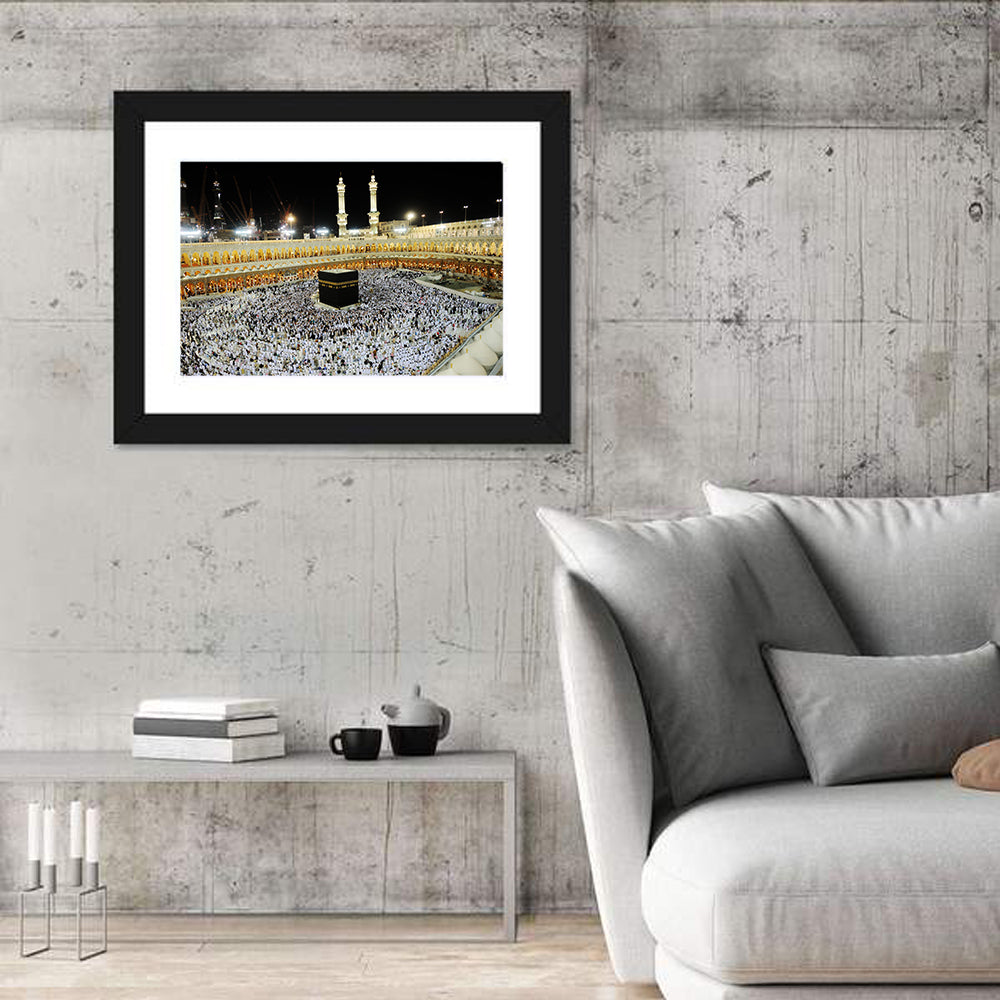 Kaaba Overhead Night View Wall Art in a room, landscape