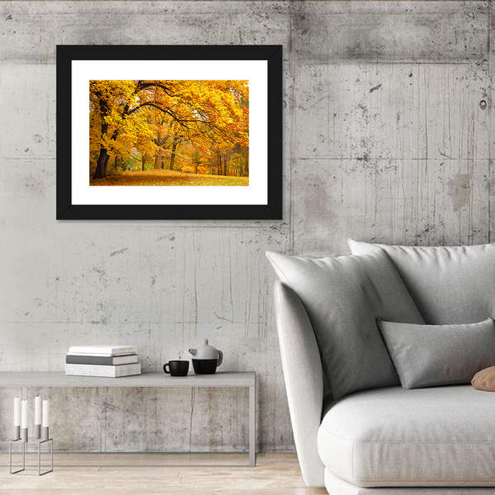 Golden Canopy in Autumn Park Wall Art in a room, landscape