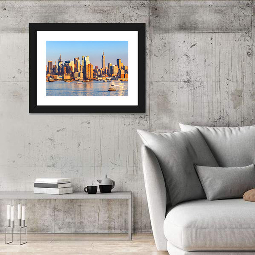Manhattan Sunrise Over Harbor Wall Art in a room, landscape