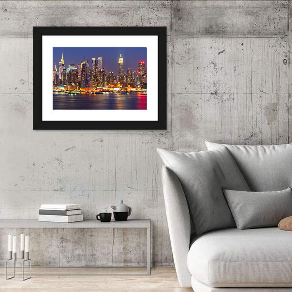 Manhattan at Night Wall Art in a room, landscape