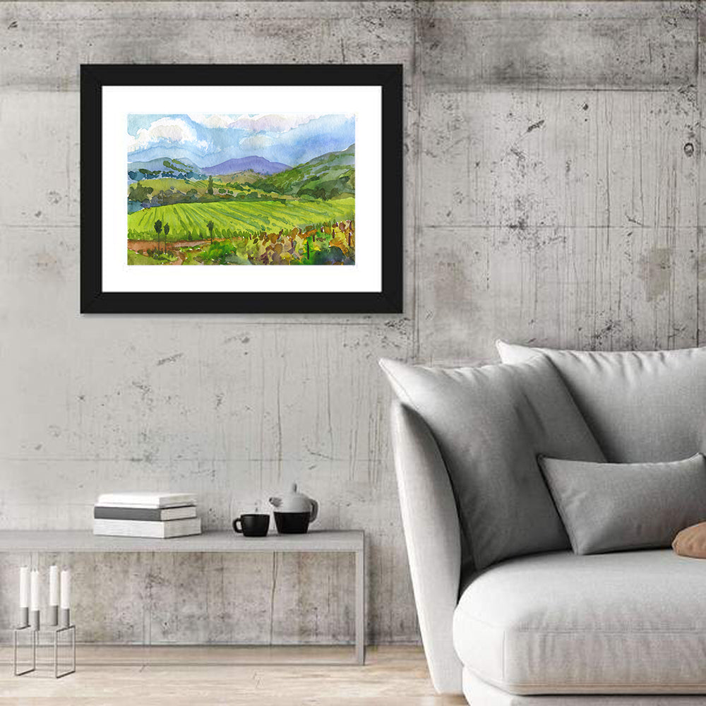 Countryside Vineyard Watercolor Wall Art