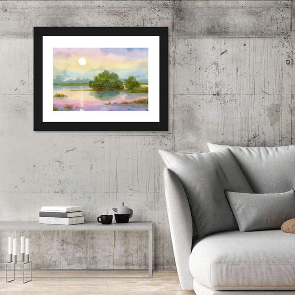 Golden Hour Sunrise Over Lake Wall Art