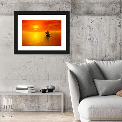 Old Sailboat Silhouette at Sunset Wall Art