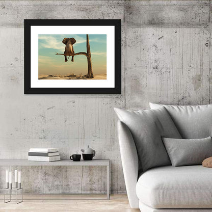 Solitary Elephant on a Tree Branch Wall Art