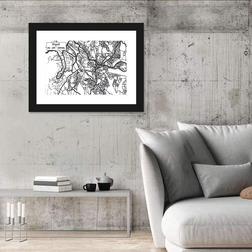 Kigali Urban Map Wall Art in a room, landscape