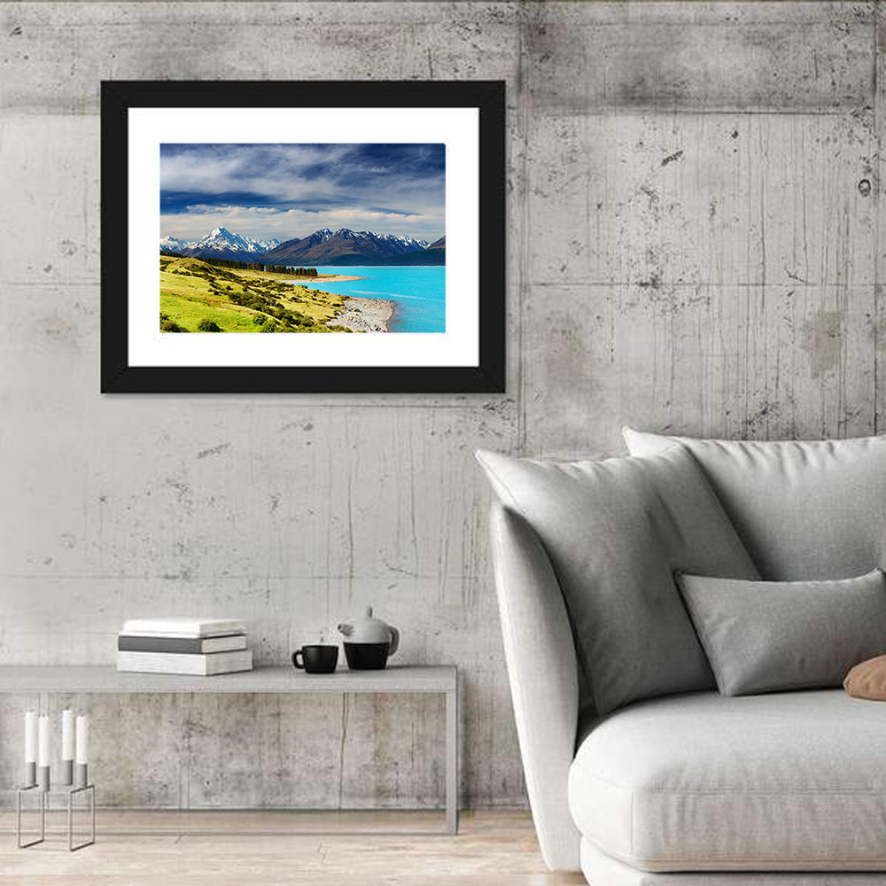 Mount Cook Over Lake Pukaki Wall Art in a room, landscape