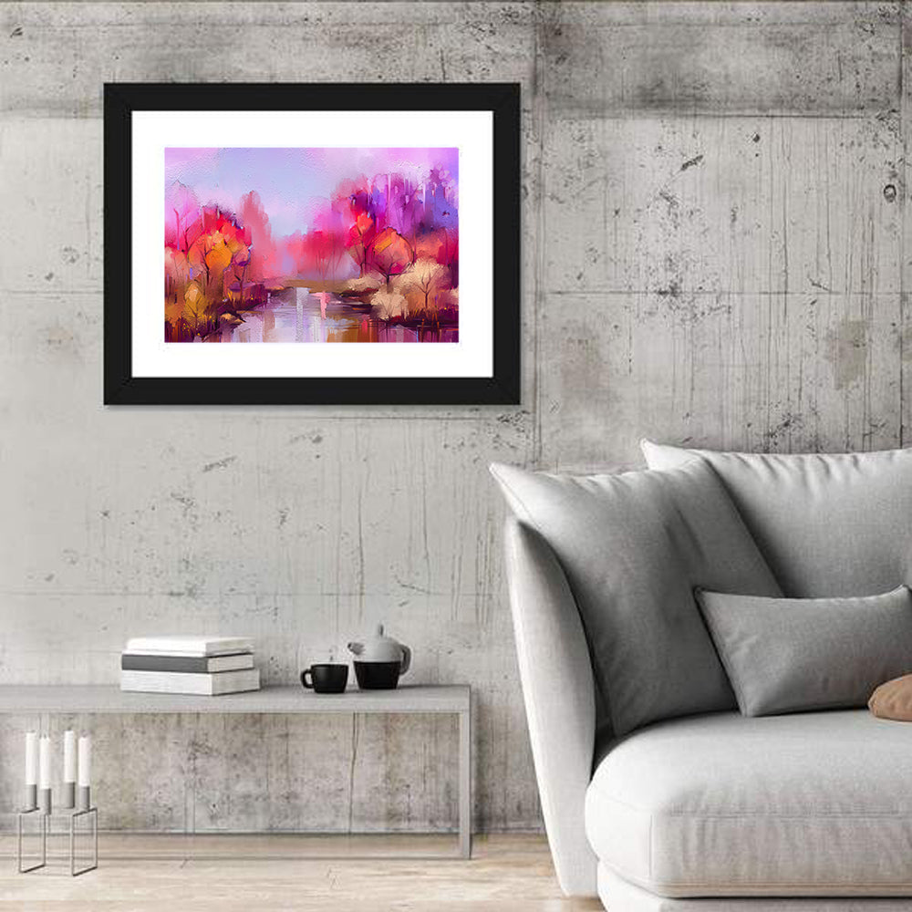 Autumn Forest Reflection Oil Painting Wall Art