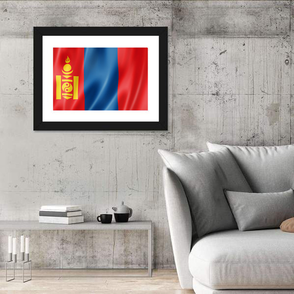 Mongolian Flag with Soyombo Emblem Wall Art