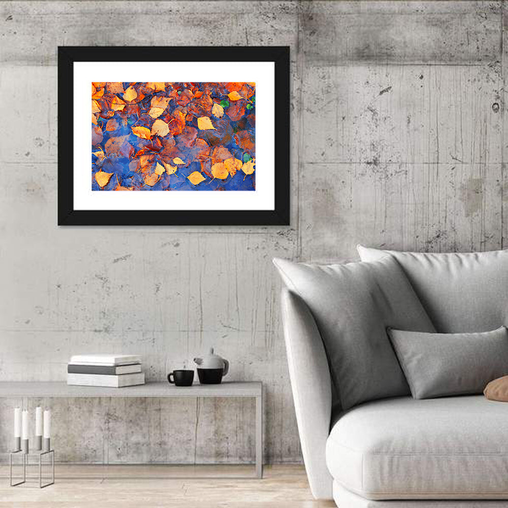 Fall Season Leaves In Rain Puddle Wall Art