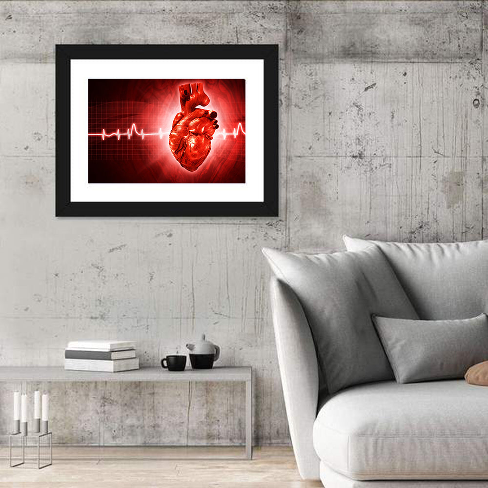 3d Anatomical Heart with Ecg Trace Wall Art