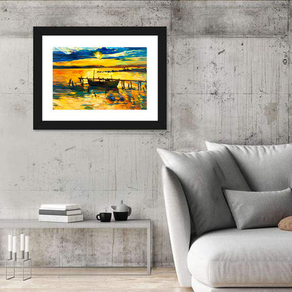 Boat & Jetty Oil Painting Wall Art