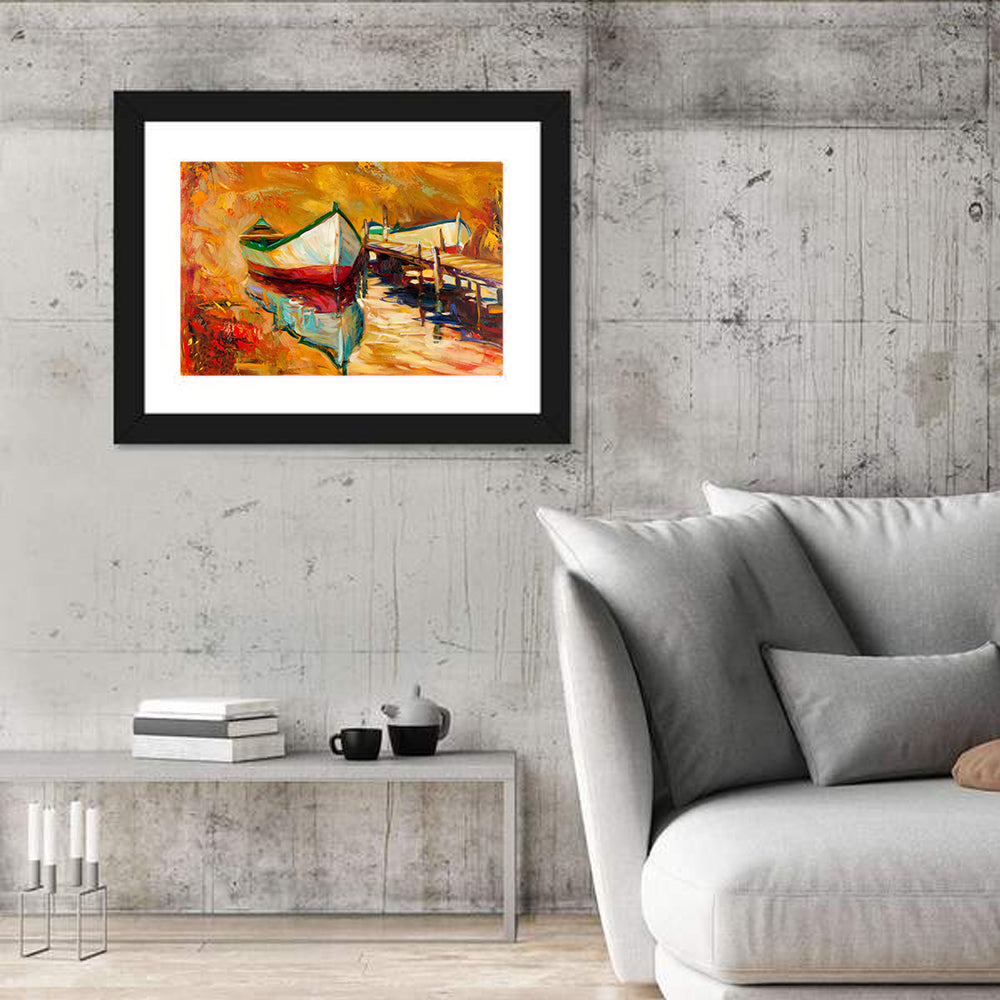 Boat at Jetty with Reflection Wall Art