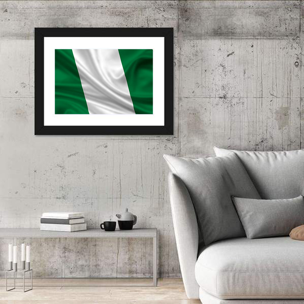 Nigerian Flag with Rippled Texture Wall Art in a room, landscape