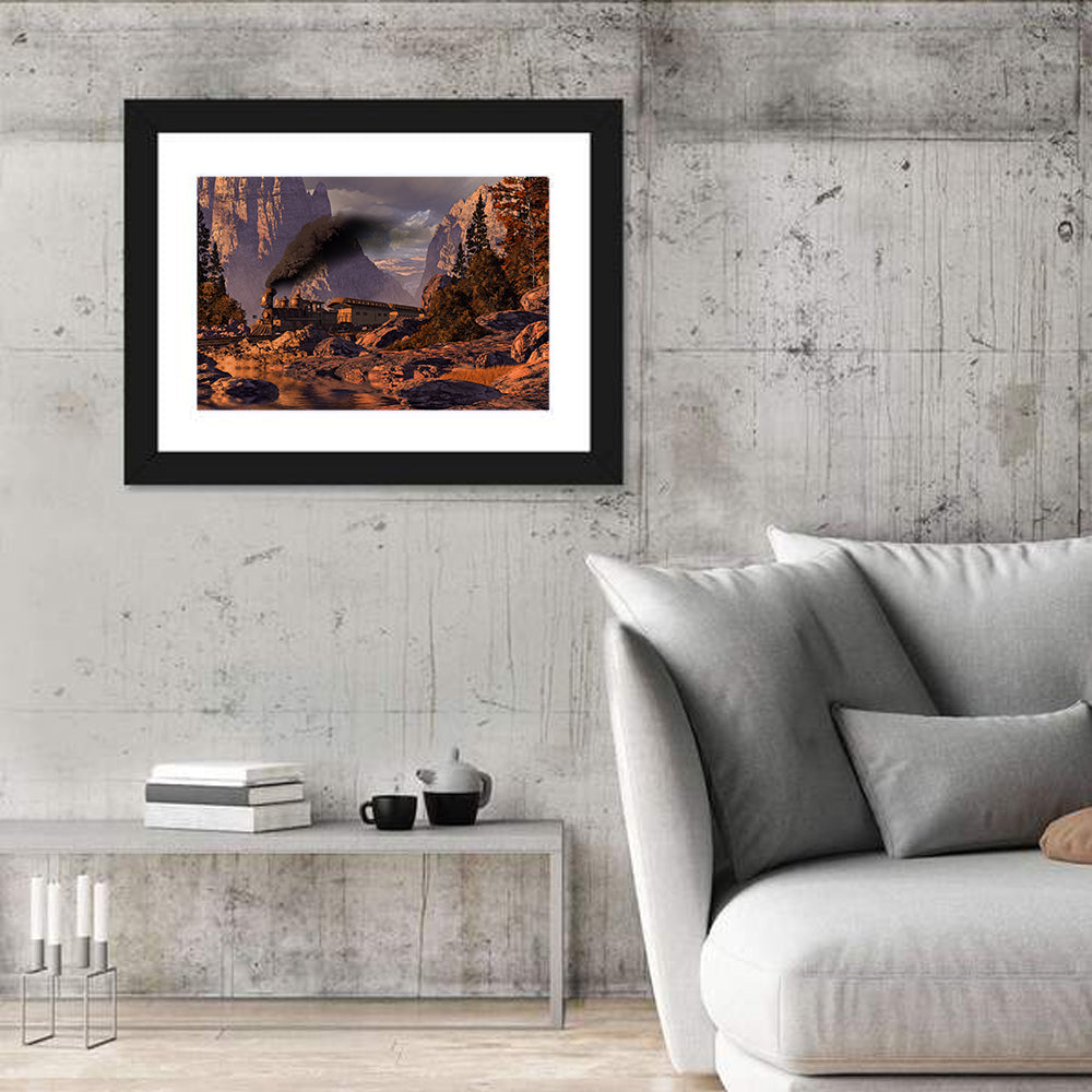 Old West Steam Locomotive Wall Art in a room, landscape