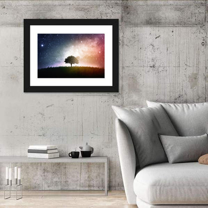 Tree Silhouette Under Nebula Sky Wall Art