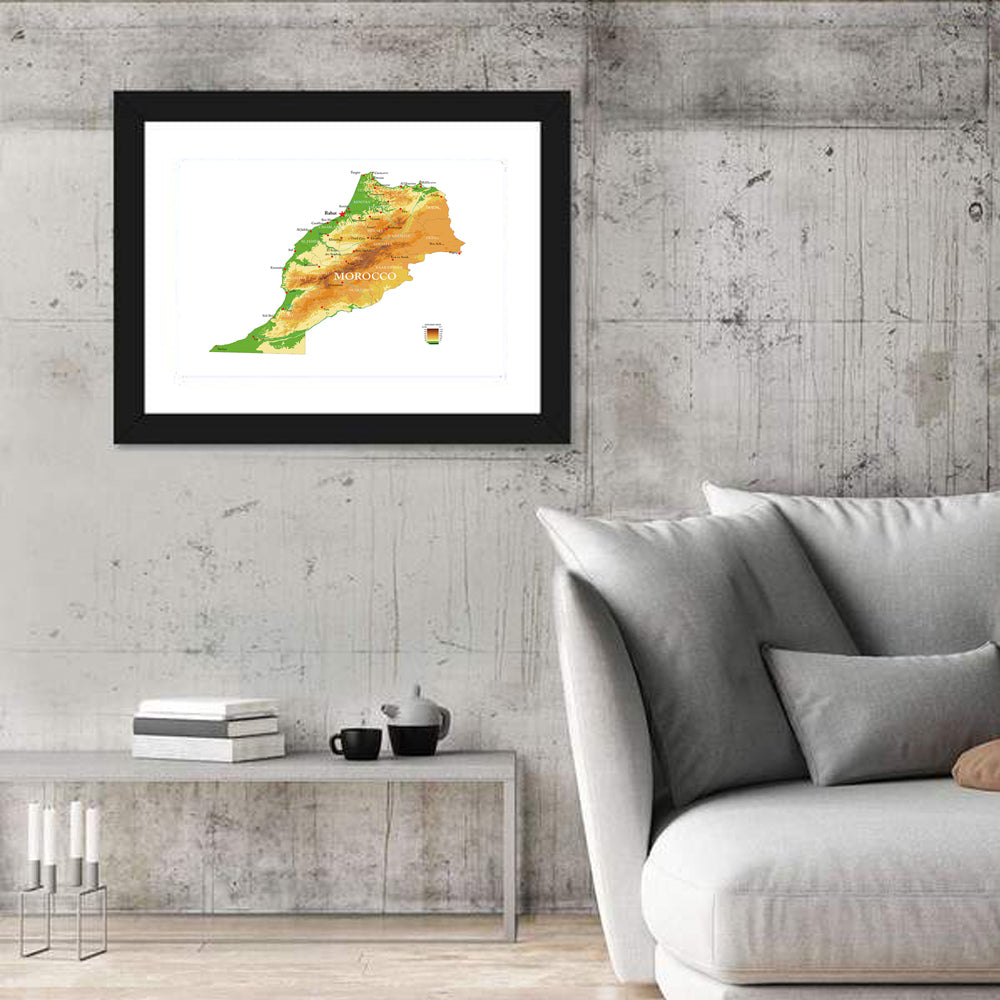 Morocco Topographic Map Wall Art in a room, landscape