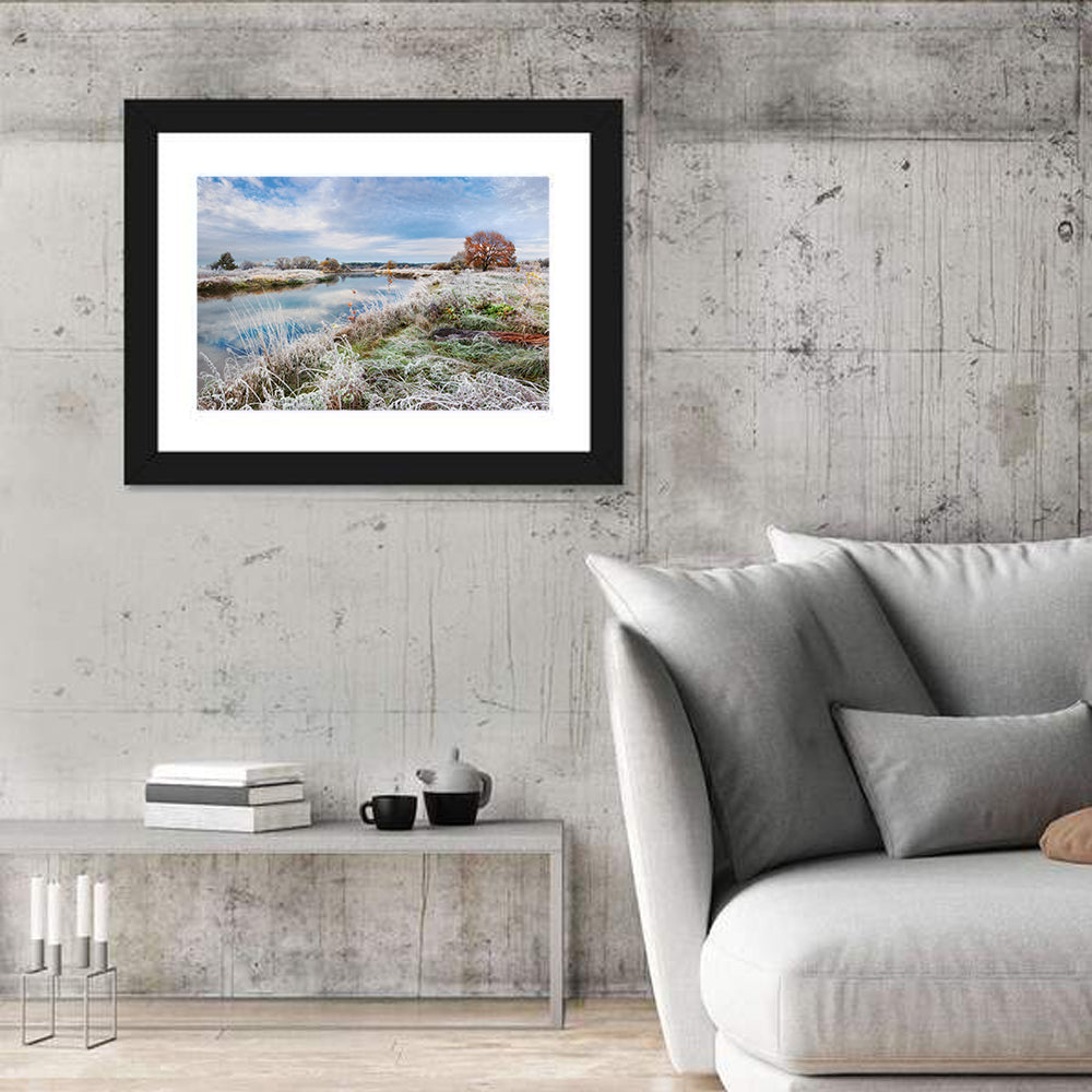 Frosted Autumn River Landscape Wall Art